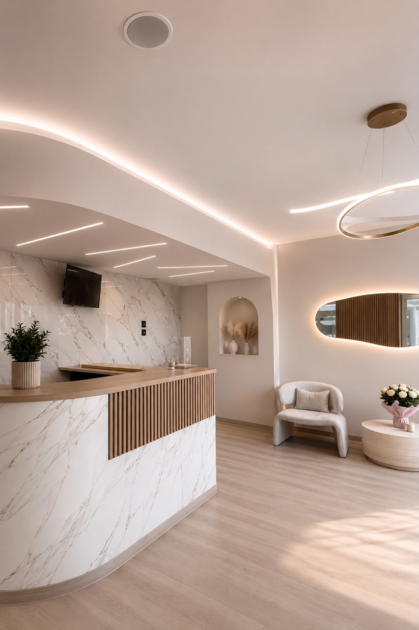 Smile Atelier waiting area with a calm boutique clinic atmosphere